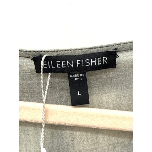 Eileen Fisher Silk 3/4 Sleeve Semi-Sheer V-Neck Hi-Low Blouse Gray Womens Size L - Picture 4 of 5
